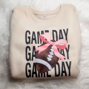 Game Day Cream Sweatshirt with Pink Bow